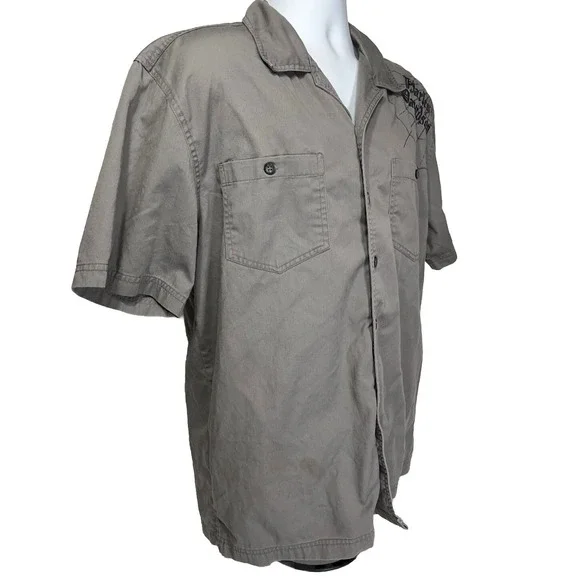 Harley Davidson‎ Short Sleeve Button Up Embroidered Shirt Skulls Flames Large - Picture 7 of 11